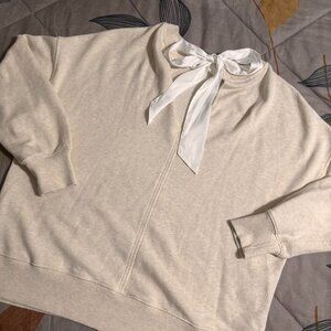aerie beige crewneck with satin silk bow